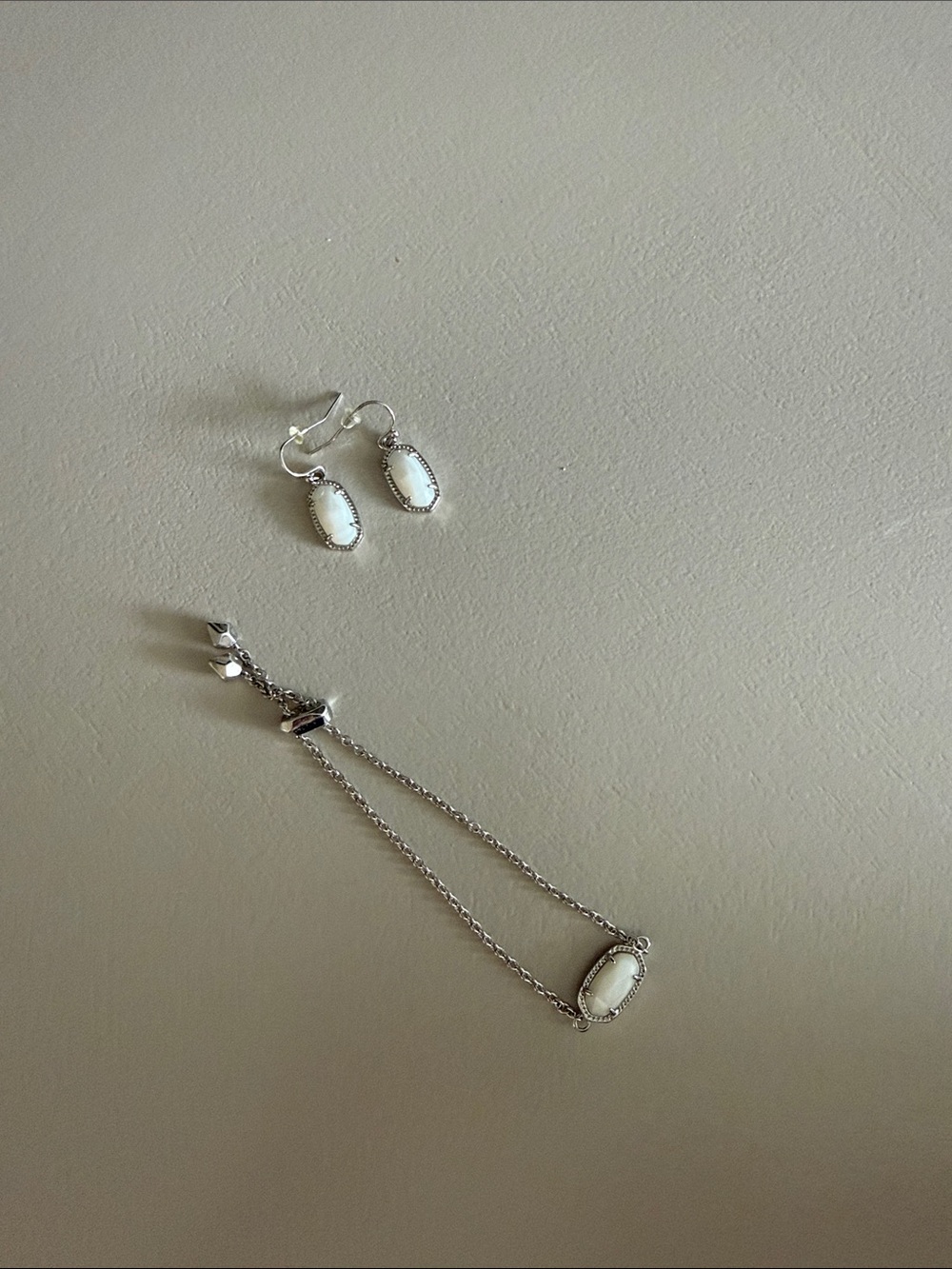Kendra Scott White Stone Silver Drop Earrings and Bracelet
